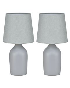 Set of 2 Smooth - Grey Ceramic 27cm Table Lamps With Matching Shades