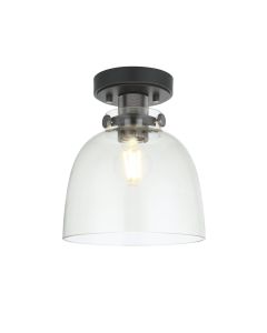 Cagney - Black Chrome Grey Glass Flush Ceiling Light