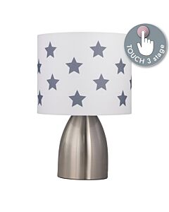 Valentina - Brushed Chrome Touch Lamp with White & Dark Grey Stars Shade