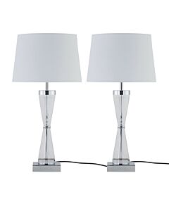 Set of 2 Chrome Touch Lamps with White Cotton Shades
