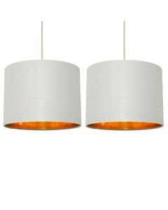 Set of 2 Grey Cotton Gold Lining 25cm Pendant Lightshade