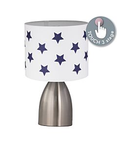 Valentina - Brushed Chrome Touch Lamp with White & Blue Stars Shade