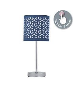 Chrome Touch Operated Table Lamp with Navy Blue Cut Out Shade