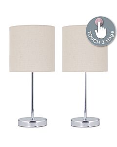 Set of 2 Chrome Touch Operated Table Lamps with Natural Linen Shades