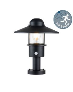 Elstead Lighting - Klampenborg - KLAMPENBORG-PED-PIR-BK - Black Clear Glass IP44 Outdoor Post Light