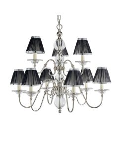 Interiors 1900 - Tilburg - 63719 - Nickel Clear Crystal Glass Black Pleated 9 Light Chandelier