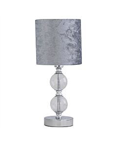 Chrome Two Ball Table Lamp with Grey Crushed Velvet Shade