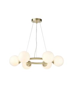 Newton - Satin Brass White Glass 6 Light Ceiling Pendant Light