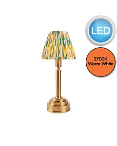 Endon Lighting - Upton Rechargeable & Ikat 16cm - 114887 - LED Aged Brass Yellow Jade Touch Table Lamp With Shade