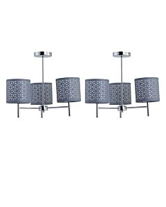 Set of 2 Brea - Chrome 3 Light Fittings with Grey Cut Out Shades