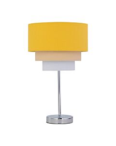 Chrome Stick Table Lamp with Tiered Ochre Linen Shade