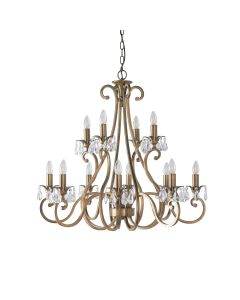 Interiors 1900 - Oksana - UL1P12B - Antique Brass Clear Crystal Glass 12 Light Chandelier