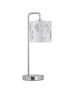 Chrome Arched Table Lamp with White Fern Shade