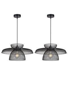 Set of 2 Cassidy - Three Tier Black Mesh Ceiling Pendant Lights