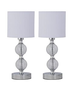 Set of 2 Chrome Two Ball Table Lamps with White Pleat Shades