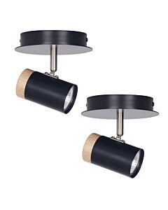 Set of 2 Stratton - Black with Wood Detail Single Spotlights