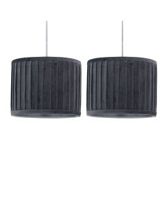 Set of 2 Sundance - Grey Velvet Pleated 30cm Lamp Shades with Silver Inner