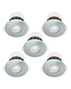 Set of 5 Fire Rated LED Bathroom Downlights - Brushed Steel IP65 Recessed Downlights