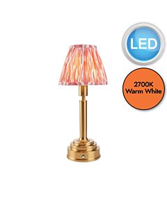 Endon Lighting - Upton Rechargeable & Ikat 16cm - 114876 - LED Aged Brass Pink Touch Table Lamp With Shade