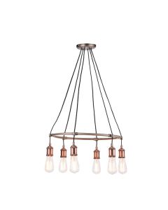 Endon Lighting - Hal - 76337 - Antique Pewter Aged Copper 6 Light Ceiling Pendant Light