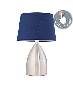 Valentina - Brushed Chrome Touch Lamp with Navy Blue Cotton Shade