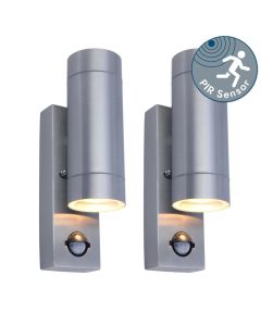 Set of 2 Rado - Stainless Steel Clear Glass 2 Light IP44 Outdoor Sensor Wall Lights