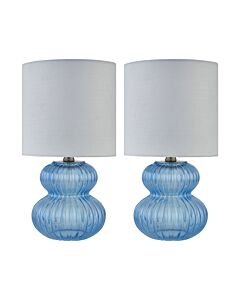 Walter - Set of 2 Blue Ribbed Glass 29cm Table Lamps with White Shade