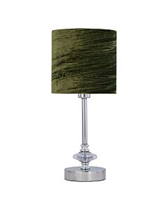 Chrome Jewelled Table Lamp with Green Crushed Velvet Shade