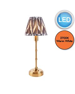 Endon Lighting - Burley Rechargeable & Zigzag 16cm - 114797 - LED Aged Brass Grey Touch Table Lamp With Shade