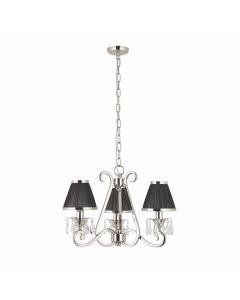 Interiors 1900 - Oksana - 63505 - Nickel Clear Crystal Glass Black Pleated 3 Light Chandelier