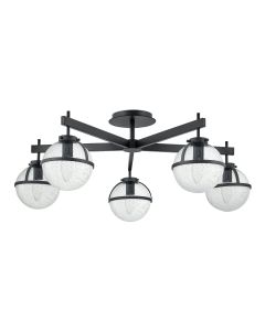 Hinkley Lighting - Hollis - HK-HOLLIS-5-C-BK - Black Clear Seeded Glass 5 Light IP44 Bathroom Ceiling Light