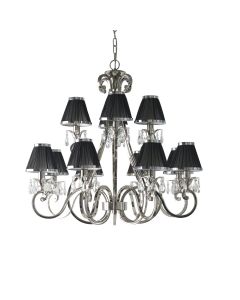 Interiors 1900 - Oksana - 63507 - Nickel Clear Crystal Glass Black Pleated 12 Light Chandelier