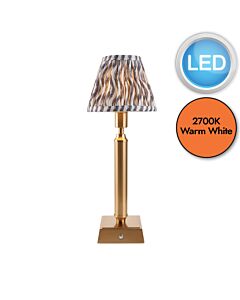 Endon Lighting - Trobridge Rechargeable & Ripple 16cm - 114862 - LED Aged Brass Grey Touch Table Lamp With Shade