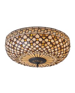 Interiors 1900 - Mille Feux - 64276 - Dark Bronze Tiffany Glass 2 Light Flush Ceiling Light