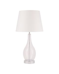 Clear Glass Table Lamp Chrome Stem with White Fabric Shide