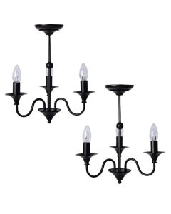 Pair of Black Matt 3 Light Ceiling Chandeliers