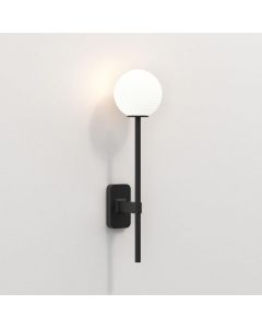 Astro Lighting - Tacoma Single Grande 1429006 & 5036004 - IP44 Matt Black Wall Light with White Ribbed Glass Shade