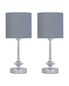 Set of 2 Chrome Jewelled Table Lamp with Grey Cotton Shades