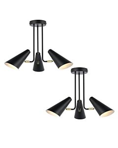 Set of 2 Dakotta - Matt Black & Brushed Gold Adjustable 3 Light Fittings