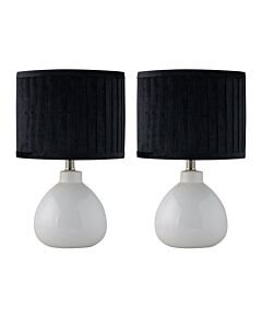 Set of 2 Tuscan - White Ceramic Lamps with Black Pleated Velvet Shade