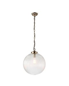 Endon Lighting - Brydon - 71124 - Antique Brass Clear Ribbed Glass Ceiling Pendant Light