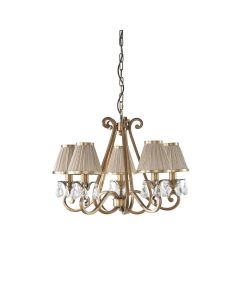 Interiors 1900 - Oksana - 63522 - Antique Brass Clear Crystal Glass Pleated 5 Light Chandelier