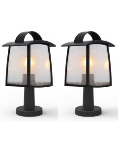 Set of 2 Kelsey - Black Clear Seeded Glass IP44 Outdoor Post Lights