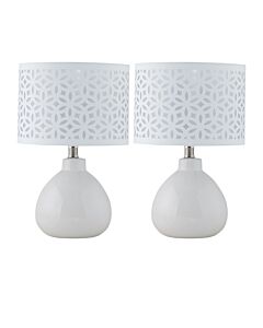 Set of 2 Tuscan - White Ceramic Lamps with White Cut Out Shade