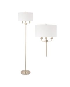 3 Light Antique Brass Floor Standard Light with Light Cream Fabric Shade