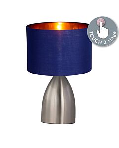 Valentina - Brushed Chrome Touch Lamp with Navy Blue Gold Shade