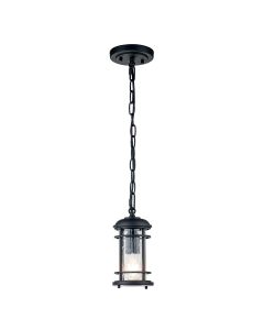 Feiss Lighting - Lighthouse - FE-LIGHTHOUSE8-S-BLK - Black Clear Seeded Glass IP44 Outdoor Ceiling Pendant Light