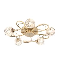 Endon Lighting - Aherne - 73757 - Antique Brass Clear Glass 5 Light Flush Ceiling Light