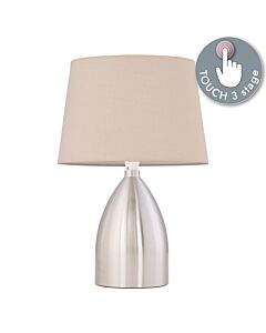 Valentina - Brushed Chrome Touch Lamp with Natural Cotton Shade