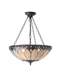 Interiors 1900 - Brooklyn - 63976 - Dark Bronze Tiffany Glass 3 Light Ceiling Pendant Light